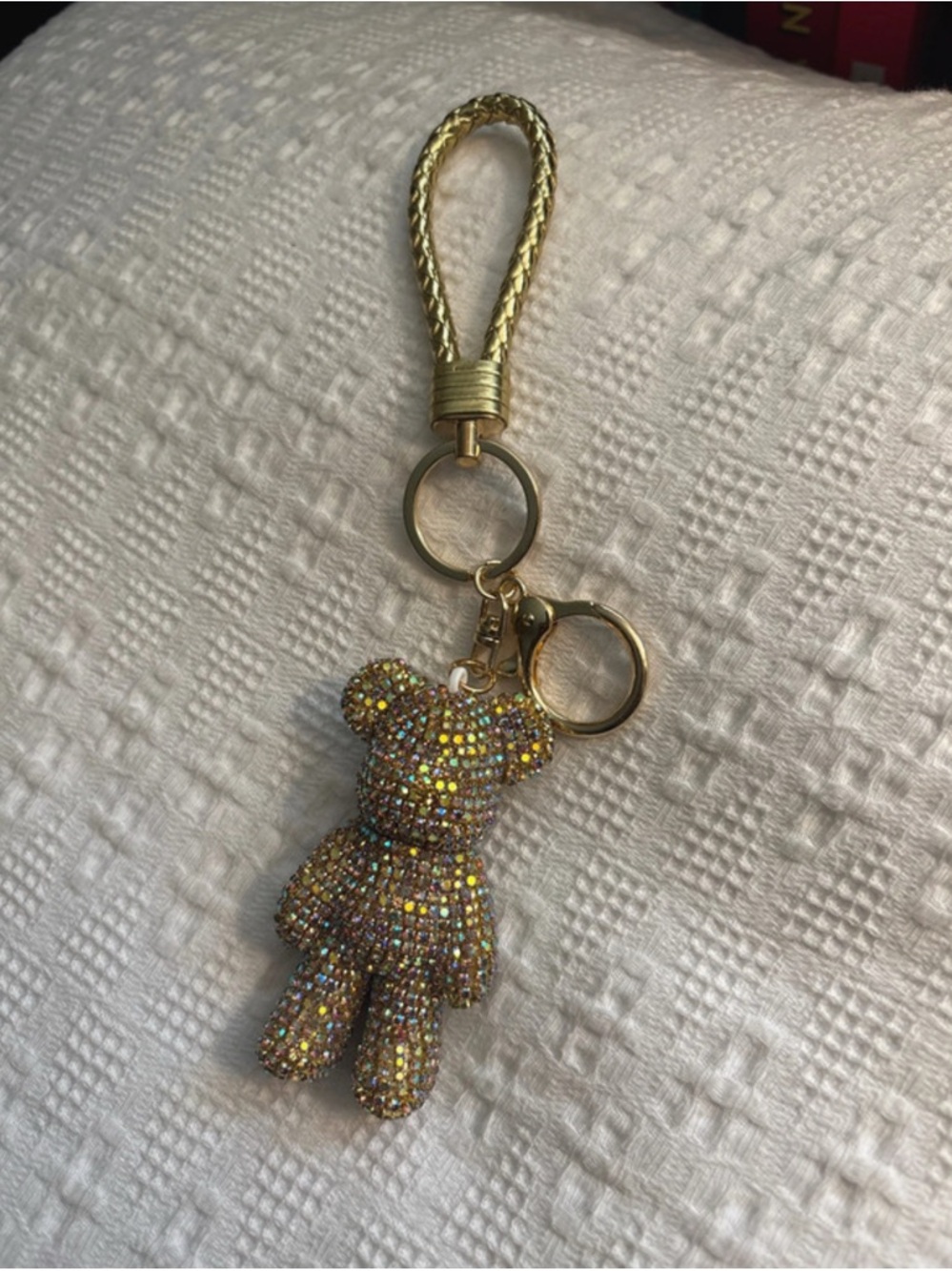 Gold Crystal Teddy Bear Keychain